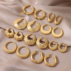 Concise chunky hoop twisted stainless steel earrings