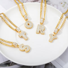 HIPHOP ice out initial letter pendant necklace