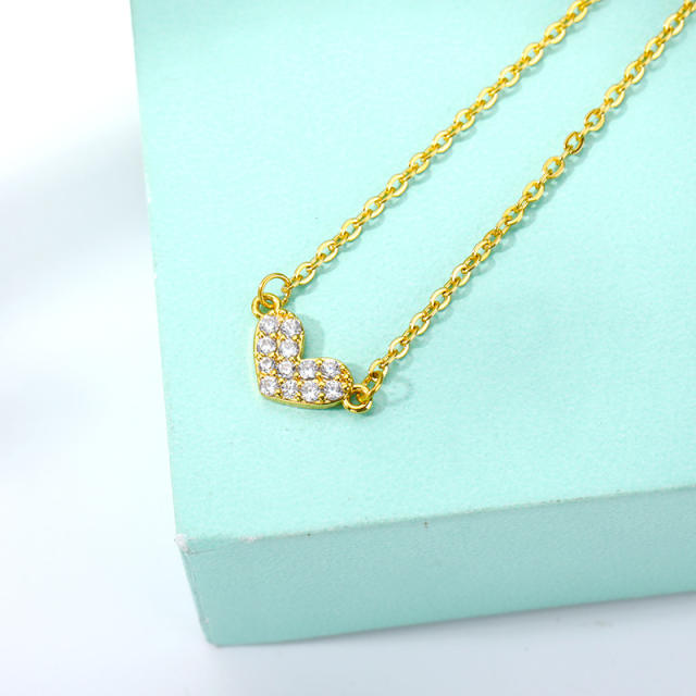 Dainty diamond tiny heart gold plated copper necklace