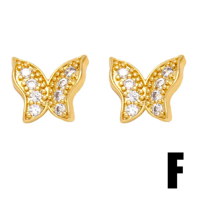Sweet red heart full cubic zicon diamond copper studs earrings