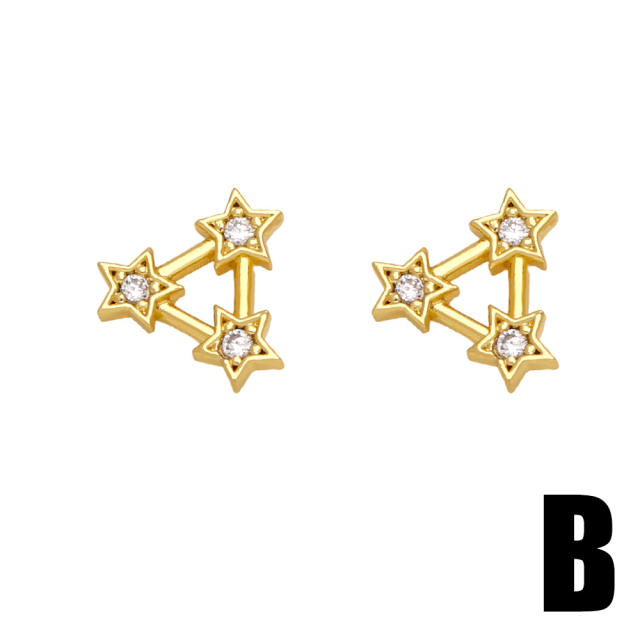 Cute small size full cubic zircon gold plated copper studs earrings