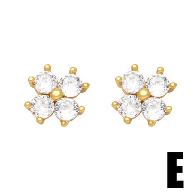 Easy match rainbow cz diamond cross gold plated copper studs earrings
