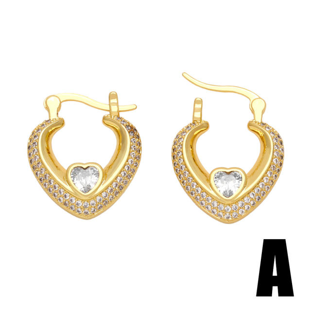 Luxury pave setting cubic zircon gold plated copper hoop earrings