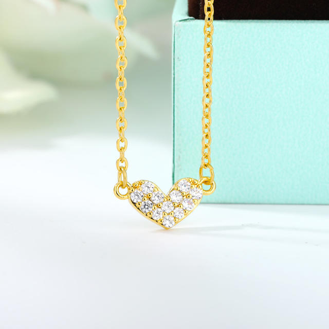 Dainty diamond tiny heart gold plated copper necklace