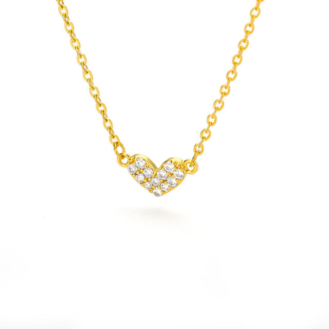 Dainty diamond tiny heart gold plated copper necklace