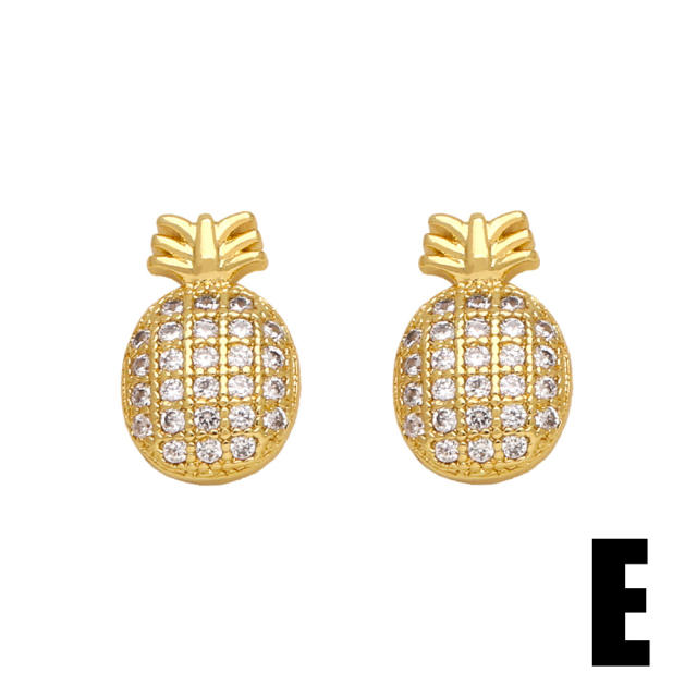 Cute small size full cubic zircon gold plated copper studs earrings