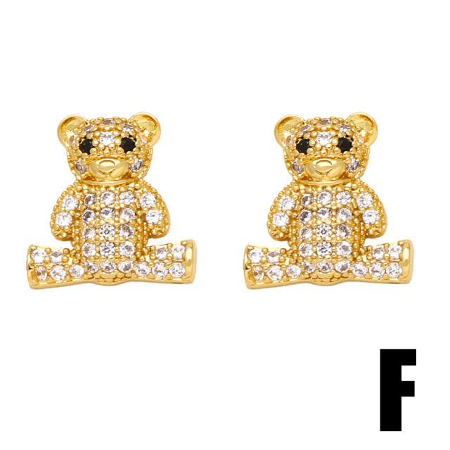 Cute animal series pave setting cubic zircon copper studs earrings