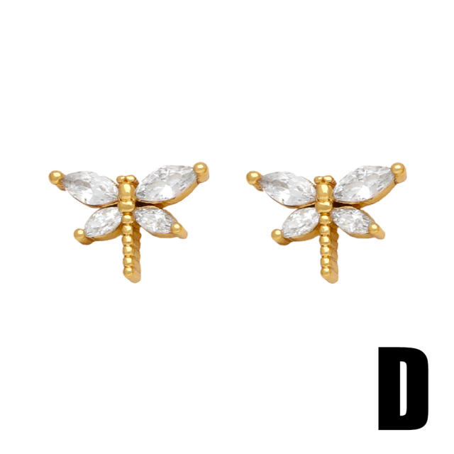 Sweet crab dragonfly animal series pave setting cubic zircon copper studs earrings