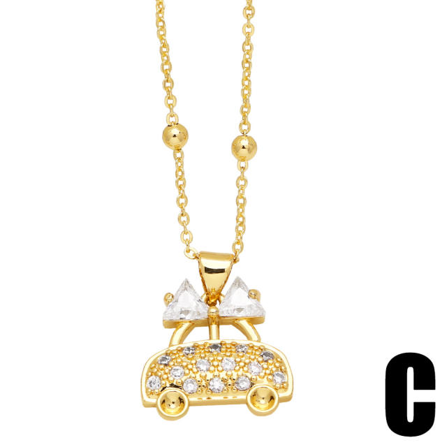 Sweet full cubic zircon car windmill pendant gold plated copper necklace