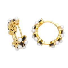 Elegant pearl bead gold plated copper huggie earrings