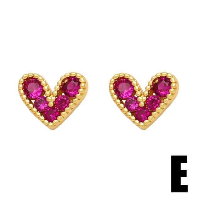 Sweet red heart full cubic zicon diamond copper studs earrings