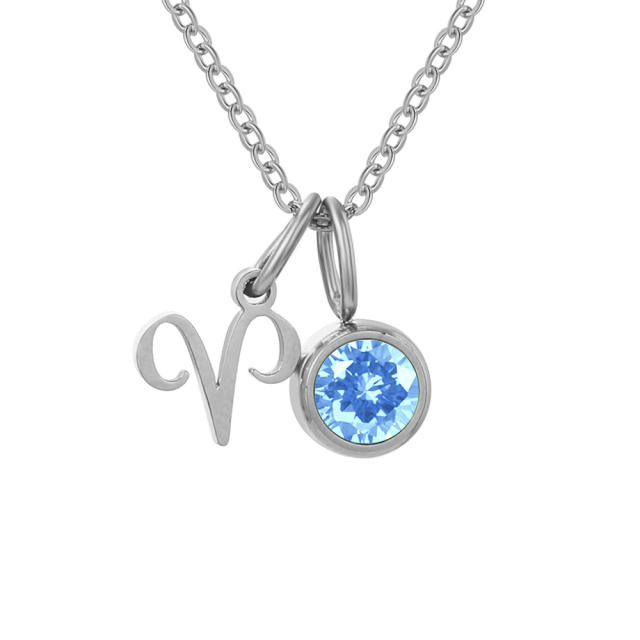 Dainty zodiac birthstone pendant stainless steel necklace