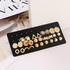 16 pair Hot sale pearl tassel leopard pattern hoop earrings set