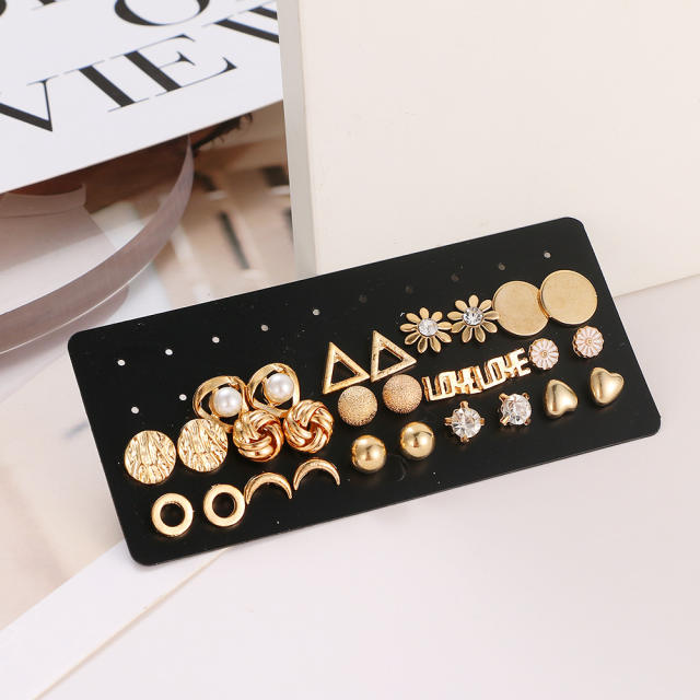 16 pair Hot sale pearl tassel leopard pattern hoop earrings set