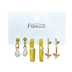 3 pair white color pearl bead studs hoop earrings set