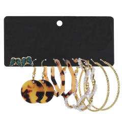 16 pair Hot sale pearl tassel leopard pattern hoop earrings set