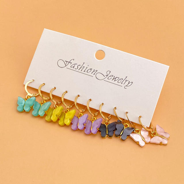 5 pair colorful acrylic butterfly women earrings set