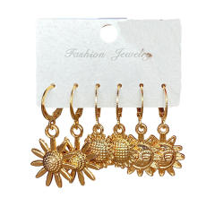 3 pair white color pearl bead studs hoop earrings set