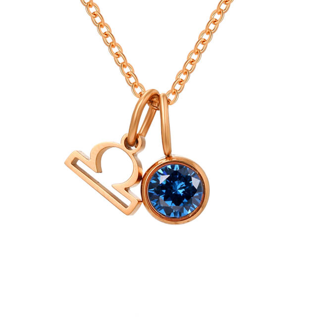 Dainty zodiac birthstone pendant stainless steel necklace