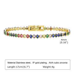 Luxury rainbow cubic zircon stainless steel tennis bracelet