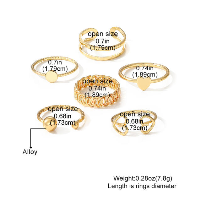 Fashionable gold color alloy stackable rings for women