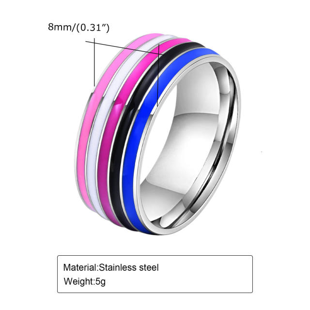 8MM color enamel rainbow stainless steel rings band for men women