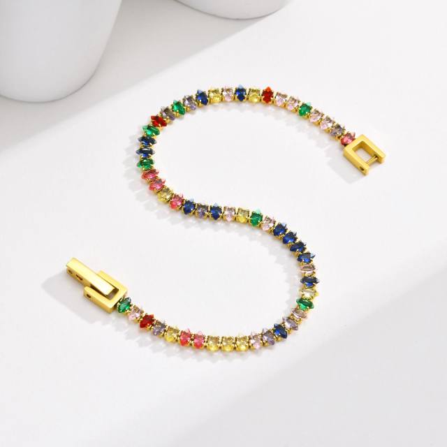 Luxury rainbow cubic zircon stainless steel tennis bracelet