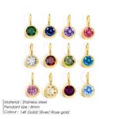 8mm birthstone stainless steel pendant diy jewelry