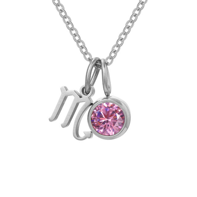 Dainty zodiac birthstone pendant stainless steel necklace