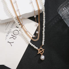 Three layer faux pearl necklace set for men