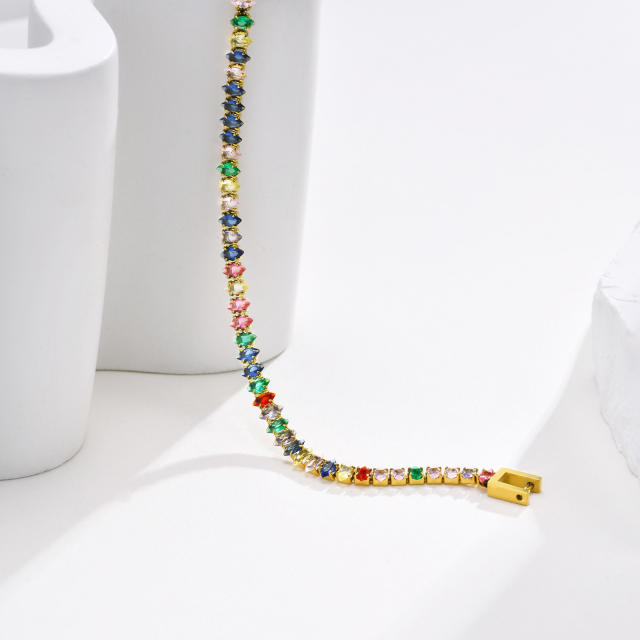Luxury rainbow cubic zircon stainless steel tennis bracelet