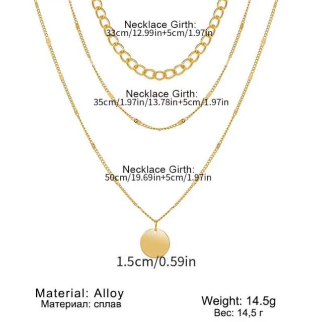Hot sale boho three layer coin pendant alloy chain necklace