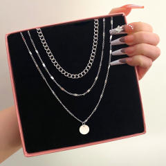 Hot sale boho three layer coin pendant alloy chain necklace