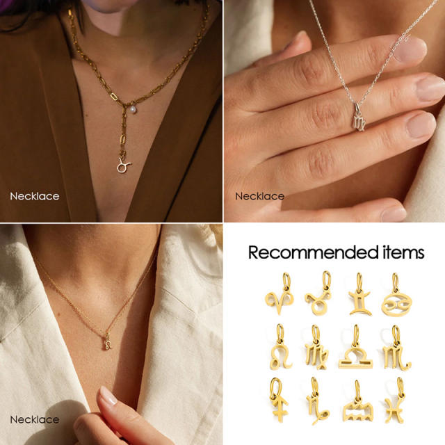 Zodiac stainless steel necklace pendant diy jewelry