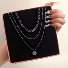 Hot sale boho three layer coin pendant alloy chain necklace
