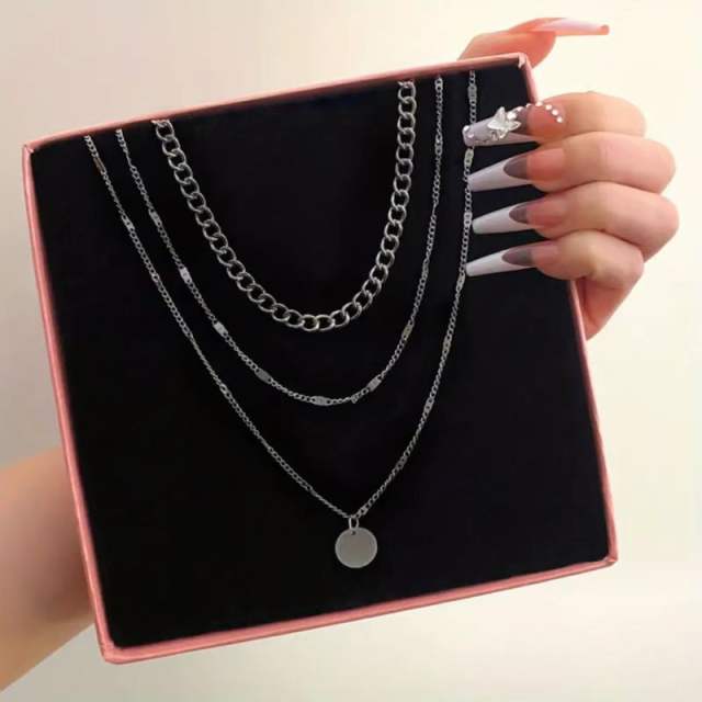 Hot sale boho three layer coin pendant alloy chain necklace