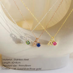 Dainty zodiac birthstone pendant stainless steel necklace