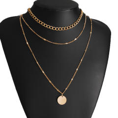 Hot sale boho three layer coin pendant alloy chain necklace