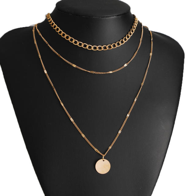 Hot sale boho three layer coin pendant alloy chain necklace