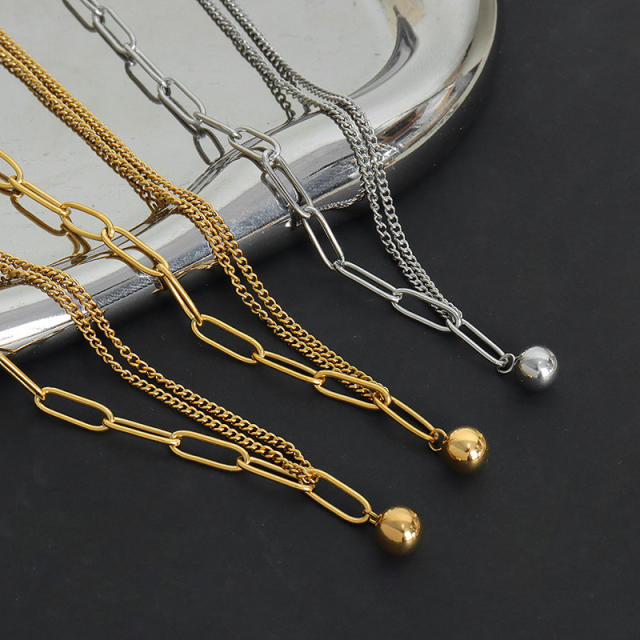 Famouns brand gold color ball stainless steel asymmetrical necklace