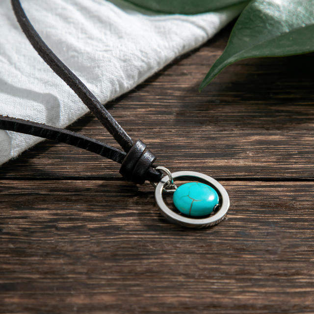 Hiphop turquoise pendant PU leather adjustable necklace surfing necklace for men