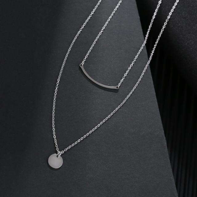 Dainty two layer coin pendant stainless steel necklace