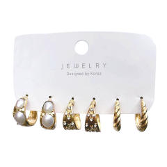3 pair white color pearl bead studs hoop earrings set