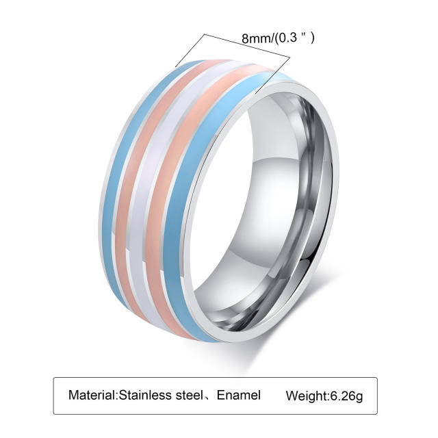 8MM color enamel rainbow stainless steel rings band for men women