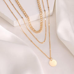 Hot sale boho three layer coin pendant alloy chain necklace