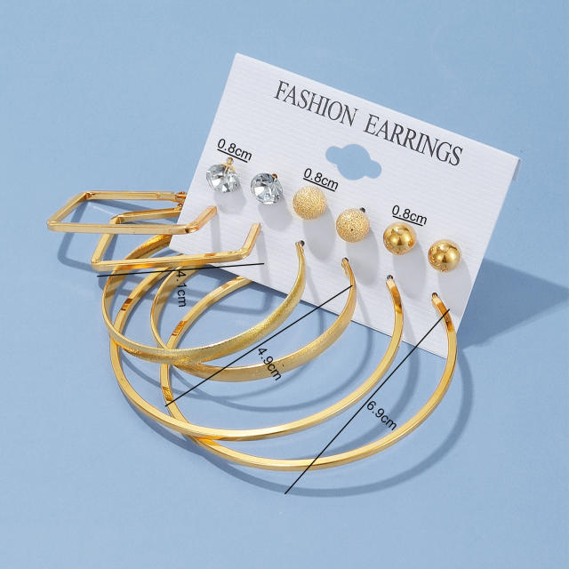 6 pair gold color oversize hoop earrings set for women