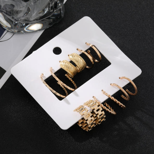 6 pair classic easy match gold color hoop earrings set