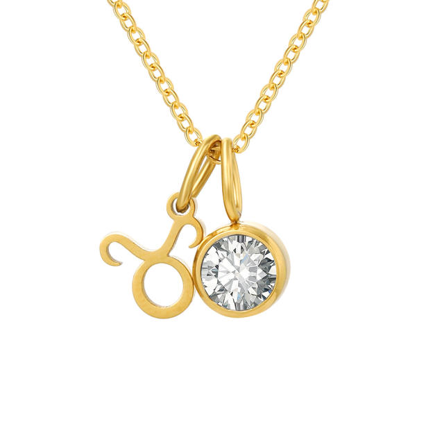 Dainty zodiac birthstone pendant stainless steel necklace
