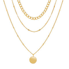 Hot sale boho three layer coin pendant alloy chain necklace