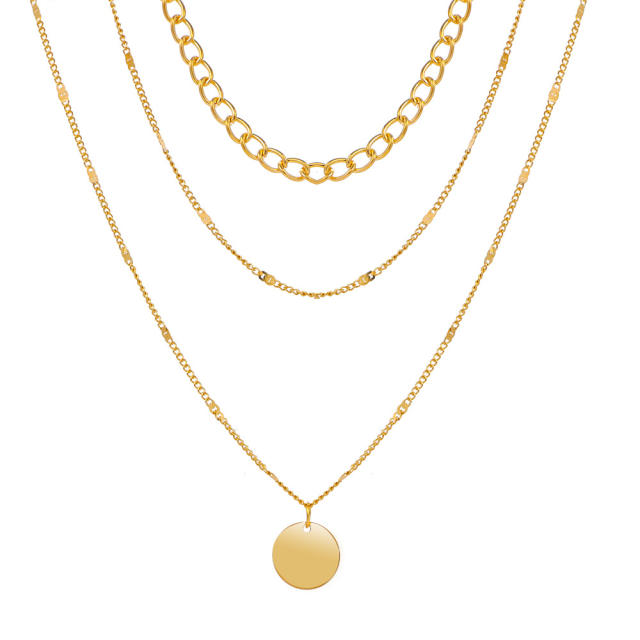 Hot sale boho three layer coin pendant alloy chain necklace